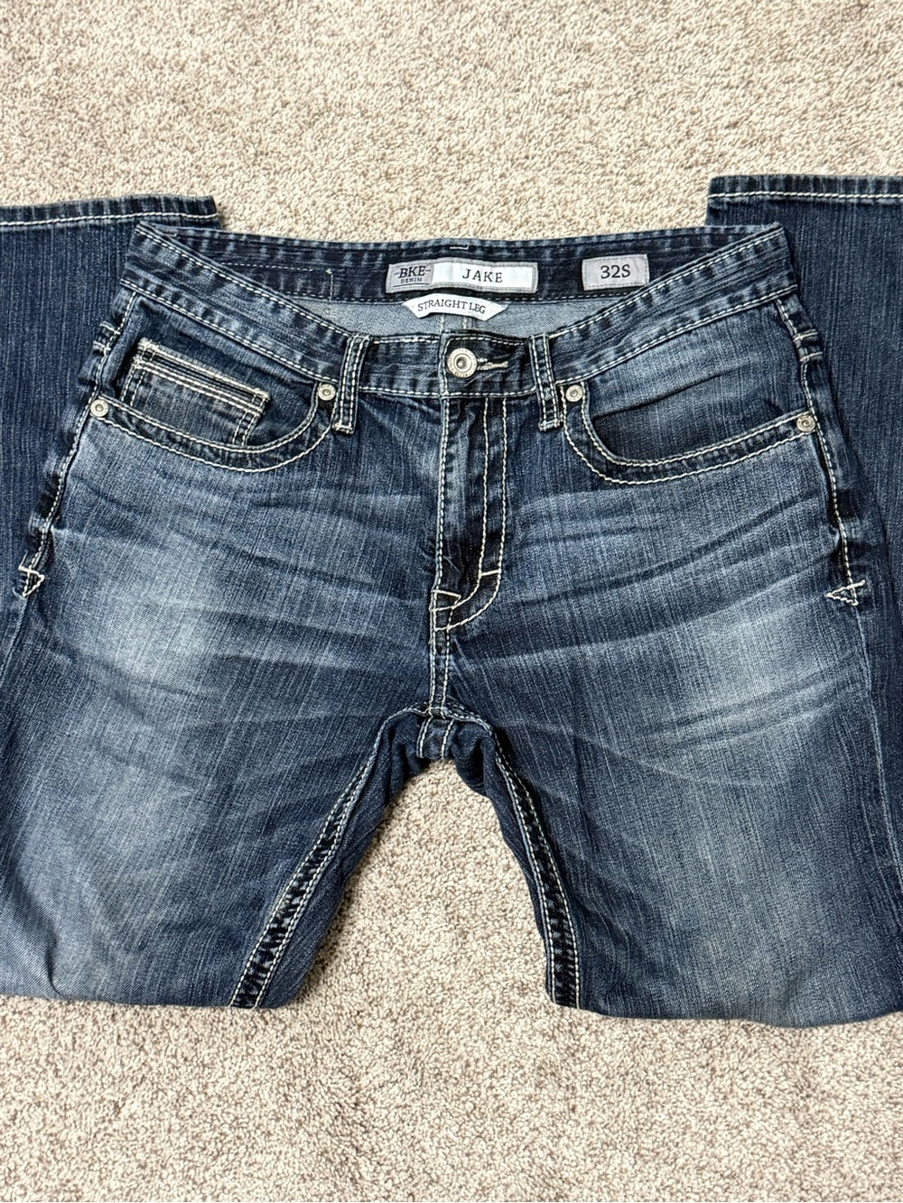 BKE Jake Straight Leg Jeans in Faded Blue Wash Mens 32S